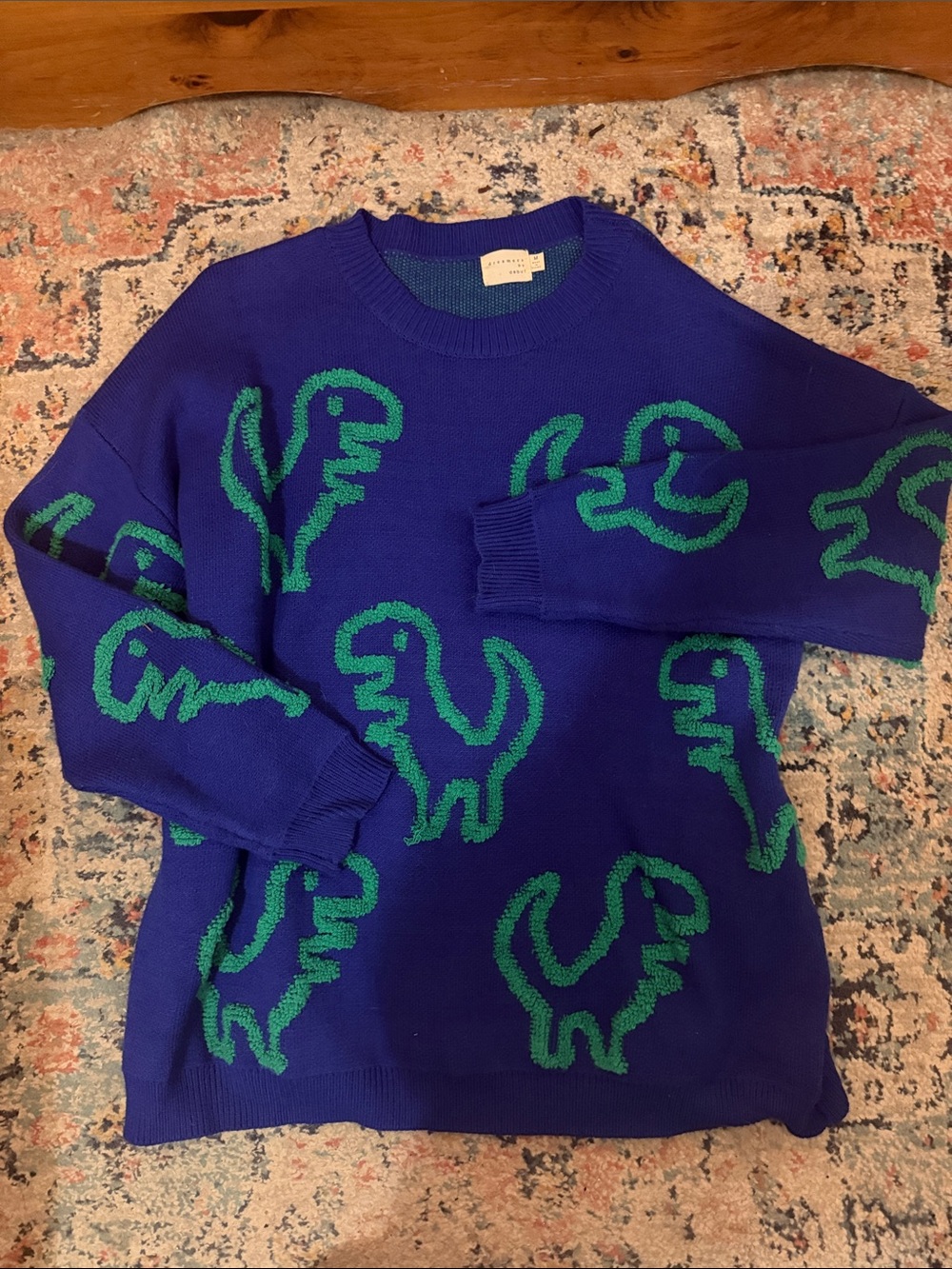Dreamers Royal Blue Crewneck Sweater with Green Dino Pattern